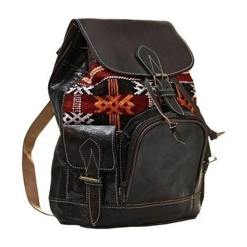 BIG SALE! Genuine Leather Backpack with Red Kilim Handmade by Cuiroma Craftsmen in Morocco