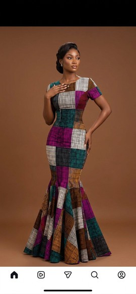 Robe sirène en patchwork aux tons terre et magenta