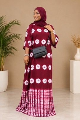Robe abaya maxi à imprimé floral bordeaux