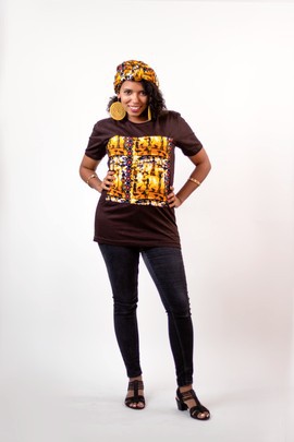 2-pics. Jasmine t-shirt with pre-tied headband (Black)| Ankara Top| Ankara T-Shirt| Gifts For Her