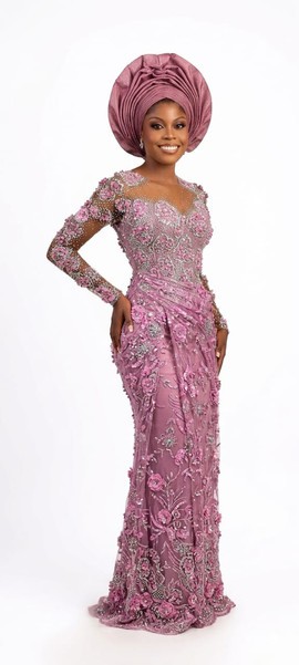 Designer women's lace gown