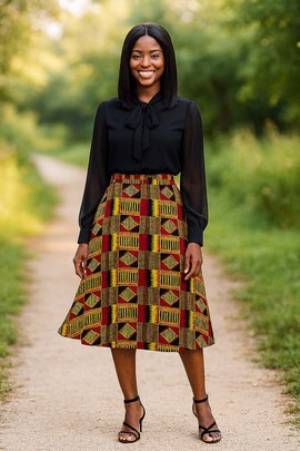 African Kente Skirt | Midi Length Chiffon Flared Style
