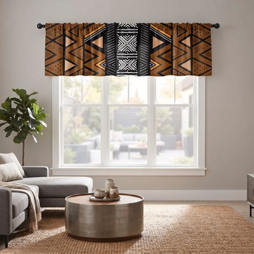 Zigzag Bold Print Bogolan Curtain Valance | African Mudcloth Window Treatment | Bynelo