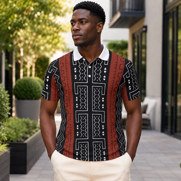 African Print Trident Men's Heavyweight Polyester Polo Shirt | Graphic Menswear | Bynelo