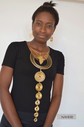 African map jewelry brass necklace long