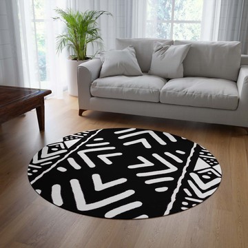 Tribal Round Rug African Carpet Black &amp; White (LARGER SIZES AVAILABLE)