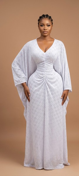 White Ruched Lace Kaftan Gown|Garden parties|Casual fit|Daytime Outings|Brunch dates