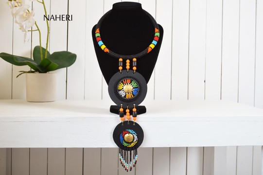 African beaded zulu necklace tiered pendant tribal handmade jewelry