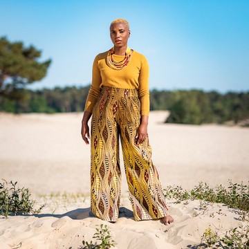 High waist flared wax pants
