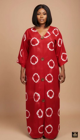 Red Halo Hand-Dyed Adire Bubu