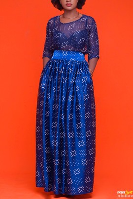 Bogolan printed satin and muslin set