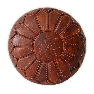 Pouf en vrai cuir naturel Bleu pour salon