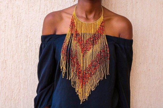 African beaded necklace, Masai necklace, Fringe necklace, Christmas gift for her