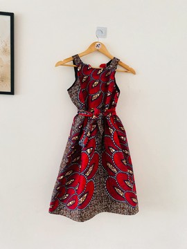 Ankara baby dress - child - wax - dress with child belt - original dress - Red Wax