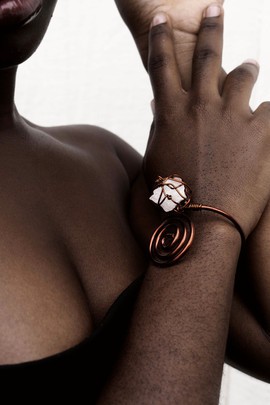 Copper Spiral Bangle - Clear Quartz