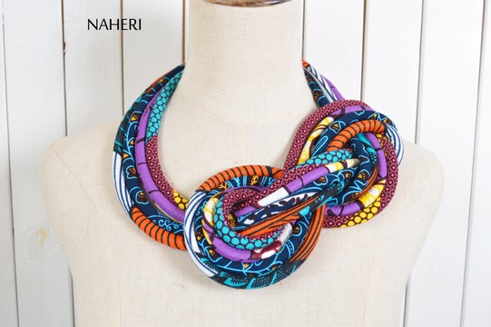 African print rope necklace Ankara print fabric chunky jewelry