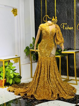 Long sequin mermaid evening dress, homecoming dress, wedding reception dress, prom gowns