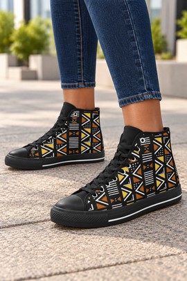 Geometric Ankara Women's Classic High Top Canvas Shoes | Ankara Print High Top Sneakers