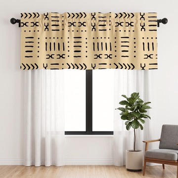 Bogolan Scissors Print Chic Curtain Valance | African Window Treatment | Bynelo