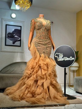 Embellished dress with tulle train, prom dress wedding dresses, engagement and evening gown