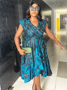 Ammy Two-Tone African Wax Ruffle Flare Dress for Weddings/Special occasions/Plus Size