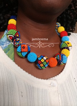 Collier ras de cou boule perlée, collier africain, collier femme, collier ras de cou