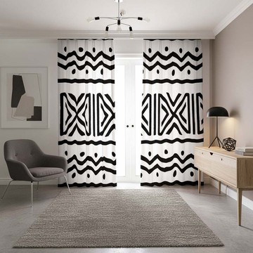 White and Black Curtains Blackout Mudcloth Print (Two-Piece) LARGER SIZES AVAILABLE