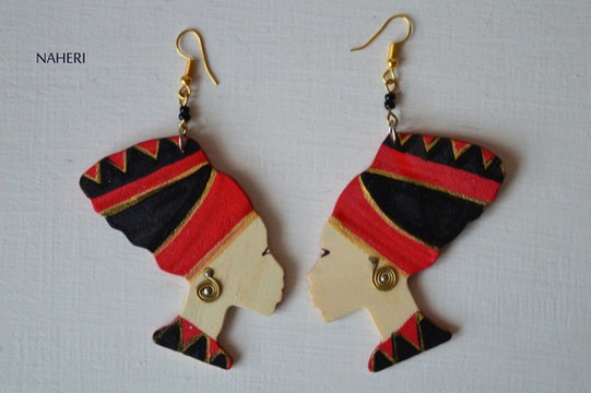 African wooden earrings. Head wrap earrings. AfricanWooden Jewelry. Mama Africa.