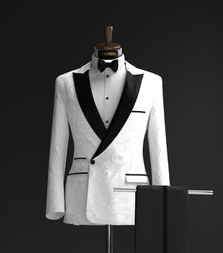 WHITE FLOWER PATTERNED JACQUARD WRAP TUXEDO SUIT.... BEST SELLER