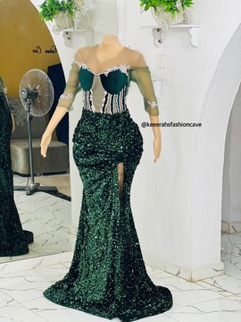 Long Green sequin dress with slit, prom dresses , sequin dresses, evening gowns