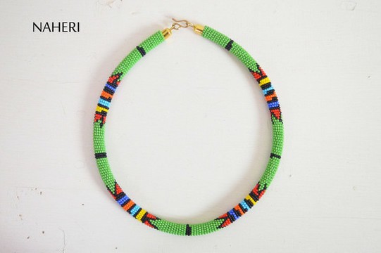 African Beaded Green Necklace | Tribal Maasai Zulu Handmade African Necklace | Tribal Jewelry