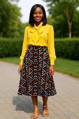 Bogolan Flared Skirt for Women African Print - Midi Length