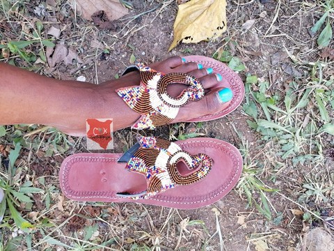 Handmade Summer Sandals, Beaded Masai Flat Sandals