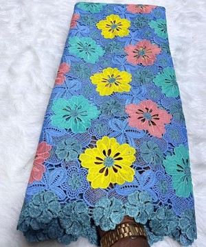 Tissu en dentelle multicolore original, 5 yards