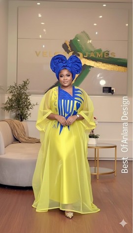 Luxury Organza Boubou with Bold Embroidery &amp; Statement Gele