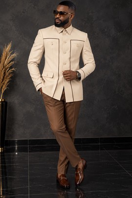 Ensemble deux-pièces de luxe pour homme en crème et marron Sublimez votre garde-robe avec cet ensemble