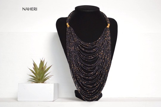 African beaded necklace with brass connector