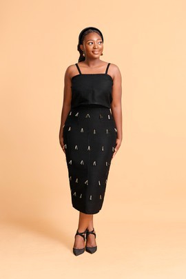 HAND BEADED TONI ASO-OKE SKIRT