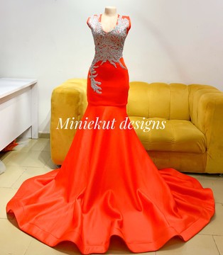 Robe de bal orange, robe de dîner orange, robe de bal orange fluo, longue robe de bal orange