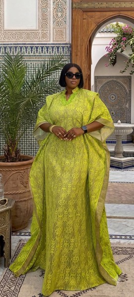 Women's Bubu Kaftan — Lime Green Brocade