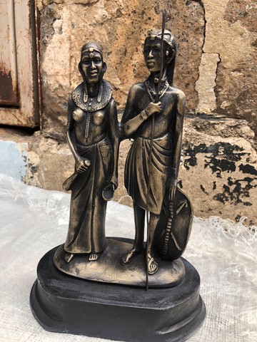 Sculpture de couple Maasai africain / décor de table décor à la maison / accessoire de statue de style intérieur