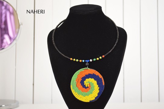 African maasai beaded pendant necklace handmade adjustable neck jewelry