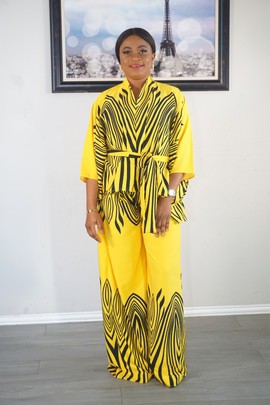 AZELI SPIRAL PRINT PANT AND TOP SET IN YELLOW