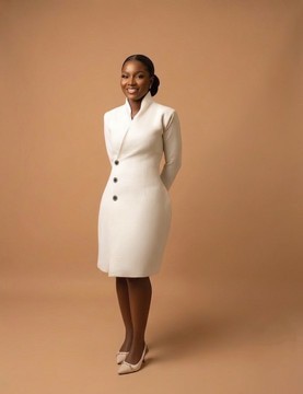 Robe blazer asymétrique sculptée à col montant écrue