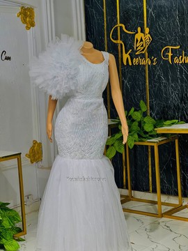 White lace wedding tulle dress, engagement dress, civil wedding gown