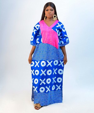 African Print Boubou Maxi dress (Blue/Pink)