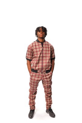 Tartan Plaid Bomber Jacket and Pants with Side Tapping Accents