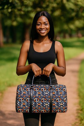African Travel Bag Leather Traditional Ankara Print