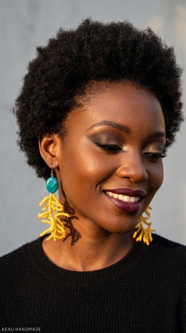 Turquoise &amp; Yellow Beaded Statement Earrings – Handcrafted African Branch Chandelier Earrings