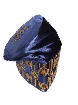 Blue Embroidered Velvet Yoruba Fila Cap, African Groom Wedding Hat